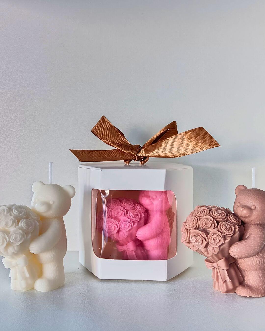 Bear Holding Bouquet Candle